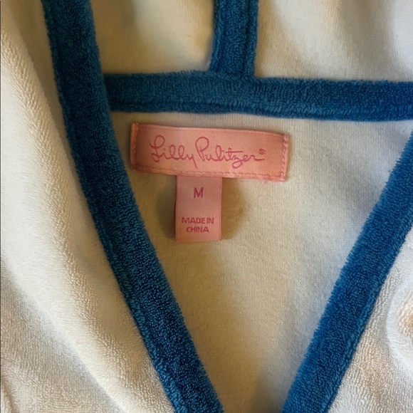Lilly Pulitzer White Hooded Cover-Up with Blue Trim m - Picture 2 of 4